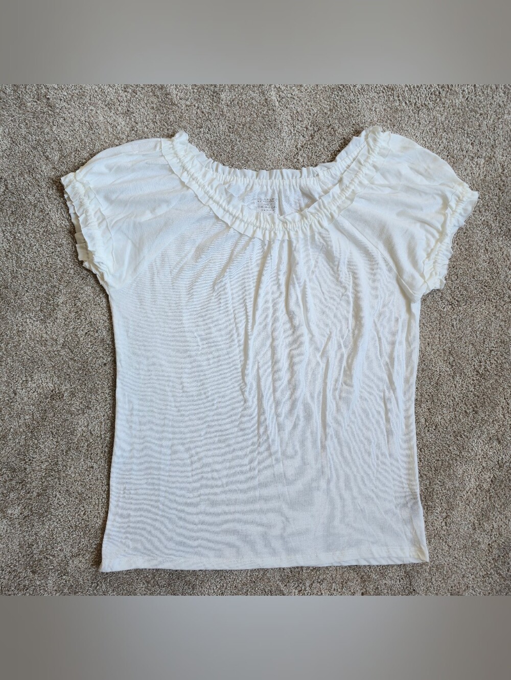Short-sleeve shirred neck knit blouse Pima Philosophy Republic Clothing